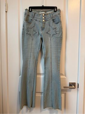 Light Blue Star-Embroidered High-Waist Women's Jeans 28